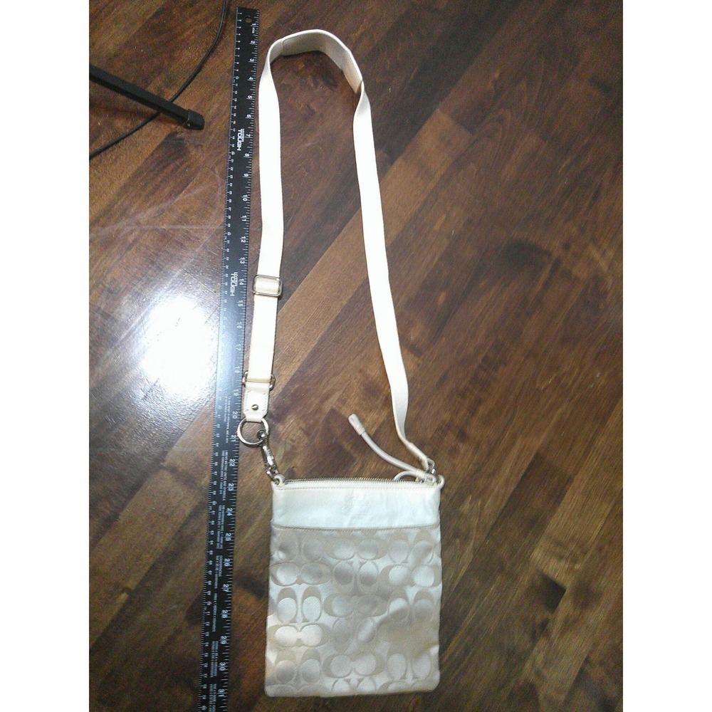 Coach Crossbody Bag Womens Small Cream Good Signature Monogram Leather Trim